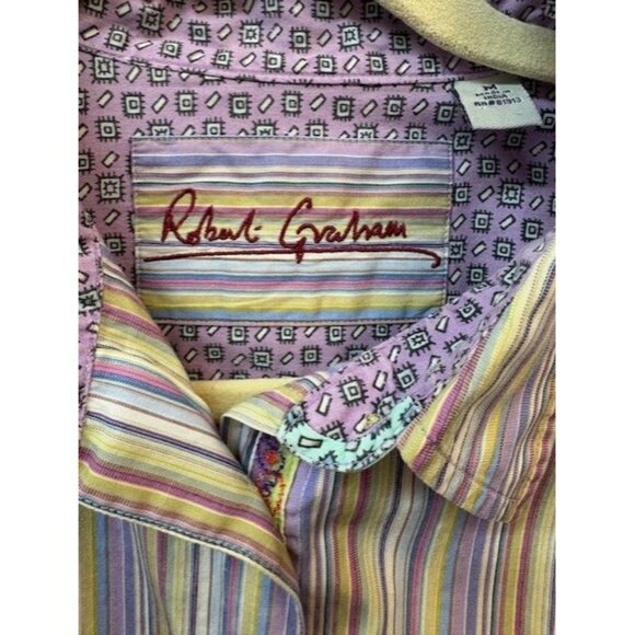 Robert Graham Womens Striped Button-Down Shirt Size M Multicolor Cotton Blend - Picture 3 of 4